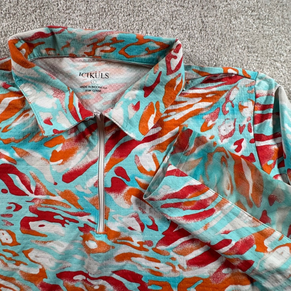 Icikuls Womens Large Quarter Zip Sun Shirt Abstract Animal Print Long Sleeve Top